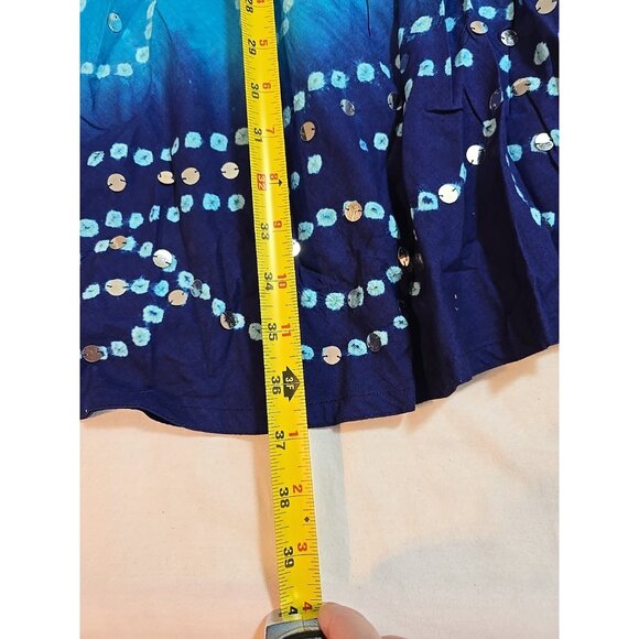 Handmade Blue boho midi skirt adjustable tie waist mirror sequins One Size New - Picture 11 of 16